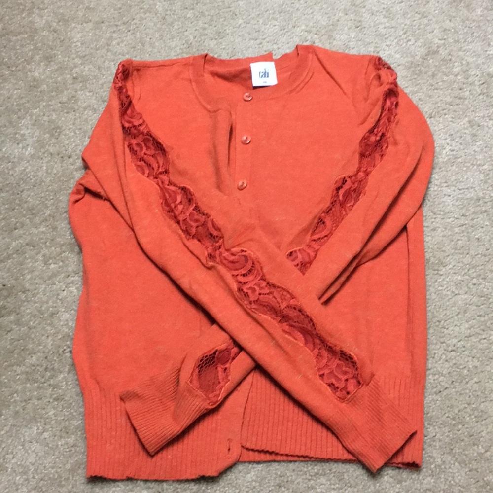 CAbi Orange Lace Sleeve Cardigan